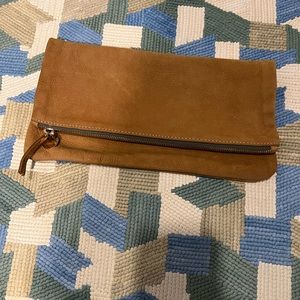 Claire V. Chestnut Brown Suede Fold Over Clutch